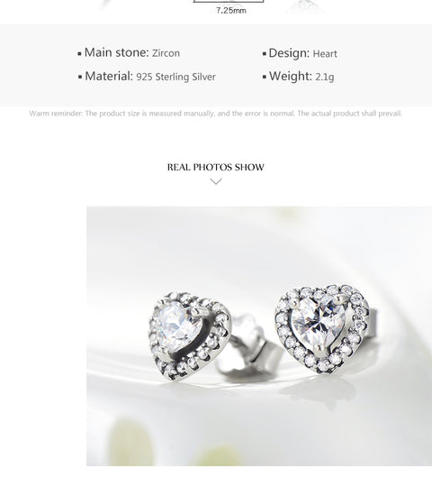 ins style romantic shiny heart shape sterling silver plating inlay zircon rings earrings necklace