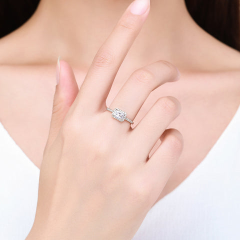 ins style elegant rectangle sterling silver plating inlay zircon rhodium plated rings