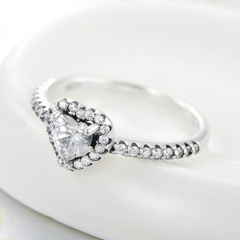 elegant heart shape sterling silver plating inlay zircon rings