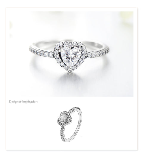 elegant heart shape sterling silver plating inlay zircon rings