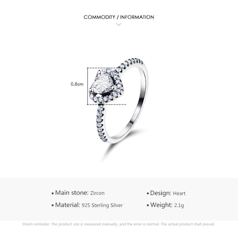 elegant heart shape sterling silver plating inlay zircon rings
