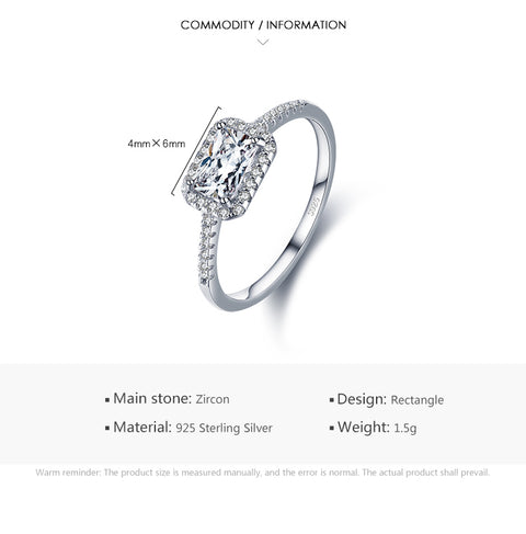 ins style elegant rectangle sterling silver plating inlay zircon rhodium plated rings