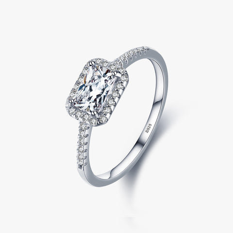 ins style elegant rectangle sterling silver plating inlay zircon rhodium plated rings