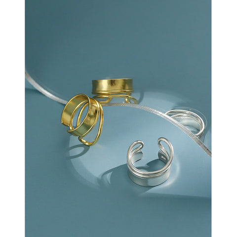 Fashion Geometry Double Lines Wide 925 Sterling Silver Adjustable Ring