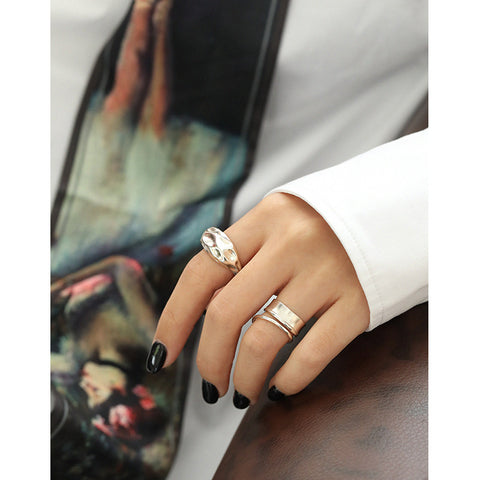 Fashion Geometry Double Lines Wide 925 Sterling Silver Adjustable Ring