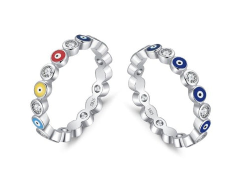 simple style devil's eye sterling silver inlay zircon rings 1 piece