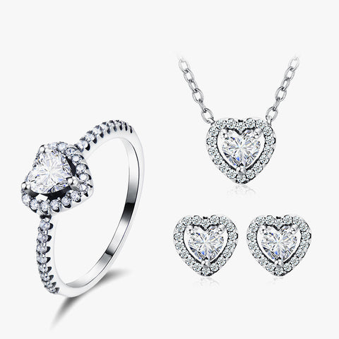 ins style romantic shiny heart shape sterling silver plating inlay zircon rings earrings necklace