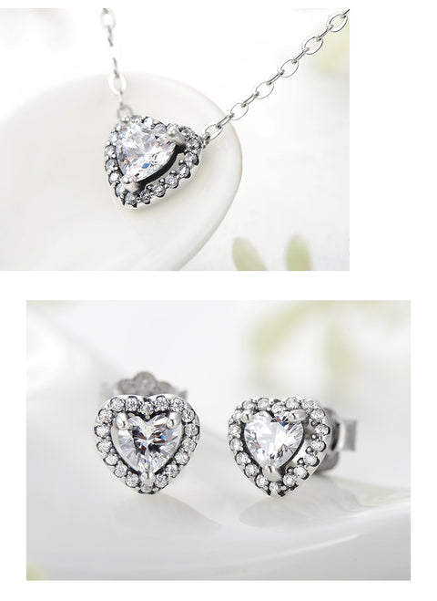 ins style romantic shiny heart shape sterling silver plating inlay zircon rings earrings necklace