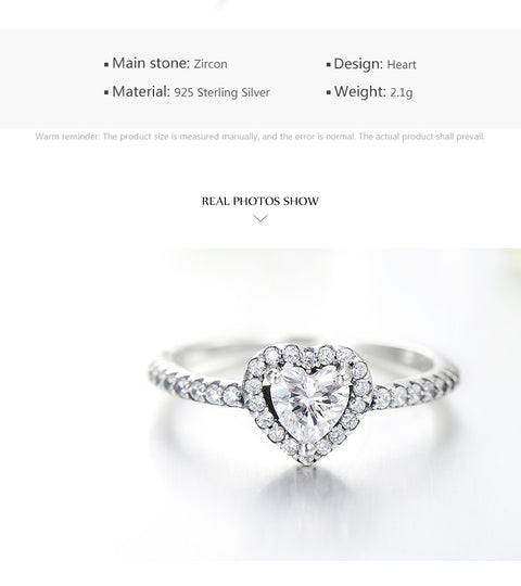 elegant heart shape sterling silver plating inlay zircon rings