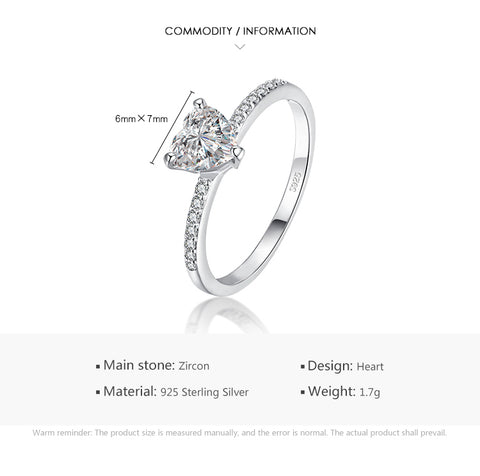 ins style elegant heart shape sterling silver hollow out inlay zircon rhodium plated rings