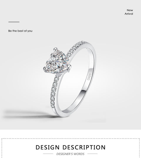 ins style elegant heart shape sterling silver hollow out inlay zircon rhodium plated rings