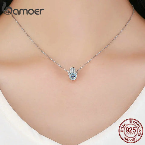 Bamoer 925 Sterling Silver Evil Eyes Beads Fatima Hand Hamsa Hand Dangle Charm Beads fit Bracelets & Bangles Infinity Charm