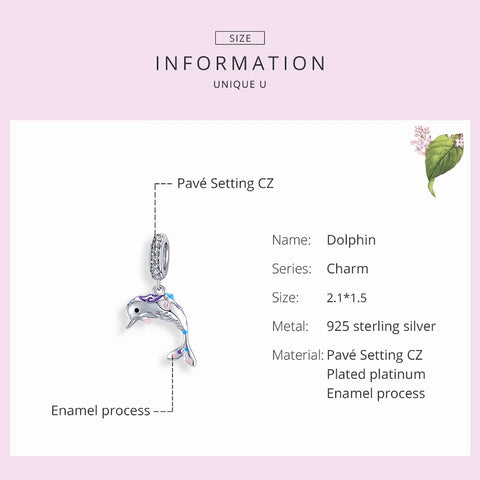 bamoer Silver 925 Dolpin Animal Mermaid Pendant Charm for Jewelry Making Fit Bracelet  Necklace Sterling Silver BSC159