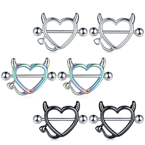 2Pcs Stainless Steel Heart Shape Nipple Piercing 14G Bar Nipple Rings Shield Cover Barbell Sexy Body Piercing For Women Gifts