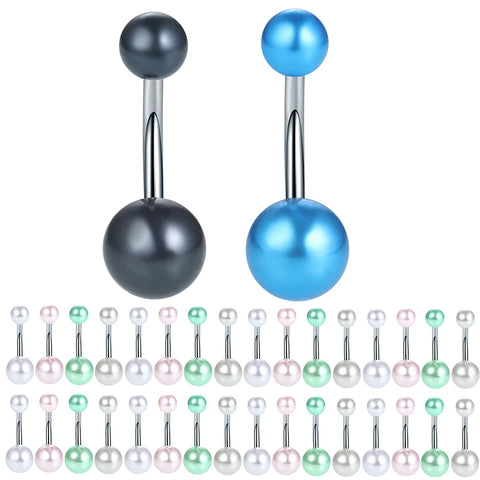 60Pcs/set Stainless Steel Navel Piercing Acrylic Beads Belly Button Ring Colorful Balls Curved Banana Piercing Body Jewelry