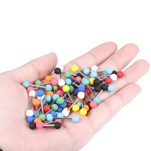 50Pcs/set Colorful Acrylic Ball Tongue Nipple Stud Bar Ring Stainless Steel Barbell Tongue Ring Piercing Body Jewelry 14G
