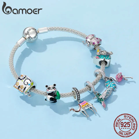 Bamoer 925 Sterling Silver Green Warbler Pendant Colorful CZ Bird Animal Charms Fit Charm Bracelets Bangles DIY Jewelry SCC991