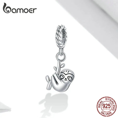 bamoer Animal Authentic  925 Sterling Silver Cute Little Sloth Charm fit Women Bracelet & Necklaces DIY Jewelry Making SCX124