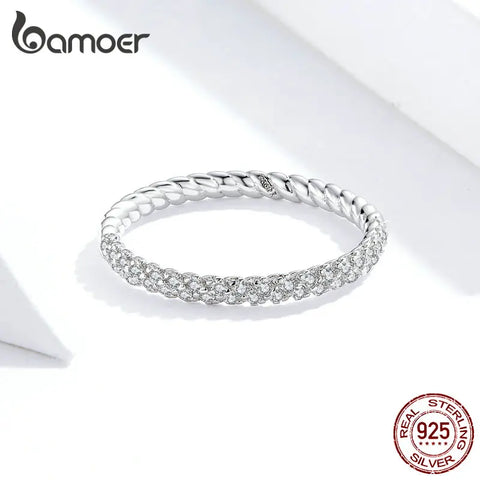 bamoer Wedding Engagement Jewelry Clear CZ 925 Sterling Silver Finger Rings for Women High Quality Luxury Anel SCR624