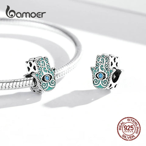 bamoer 925 Sterling Silver Opal Sun Charm Bead Enamel Guardian Fatimid Eye Charm for Original Bracelet Bangle Women DIY Jewelry