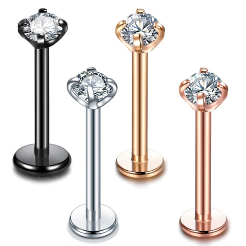 1Pc Stainless Steel Labret Piercing Lip Ring Crystal Lip Helix Piercing Tragus Earring Cartilage Stud Body Pircing Jewelry 18G