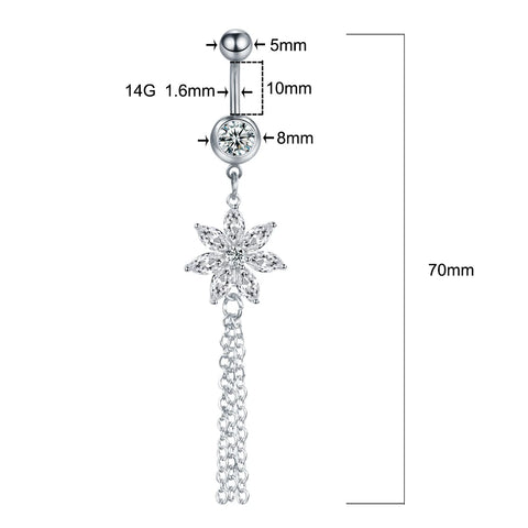 1Pc Surgical Steel Crystal Zircon Dangle Belly Button Rings Navel Piercing Rings Belly Rings Body Piercing Jewelry 14G