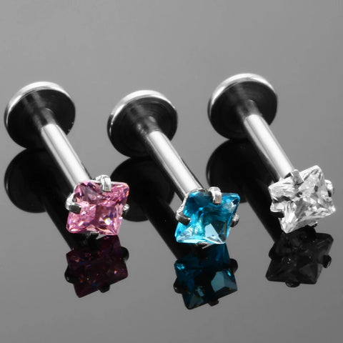 4Pcs/lot Stainless Steel Crystal Labret Stud Lip Rings Piercing Ear Tragus Cartilage Bar Rings Stud Piercing Body Jewelry