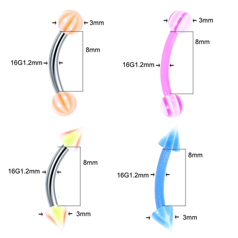 60Pcs/set Acrylic Ball Eyebrow Piercing Curved Barbell Lip  Eyebrow Ring Snug Daith Helix Rook Earring Body Piercing Jewelry 16G