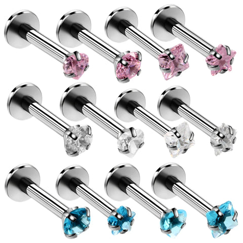 4Pcs/lot Stainless Steel Crystal Labret Stud Lip Rings Piercing Ear Tragus Cartilage Bar Rings Stud Piercing Body Jewelry