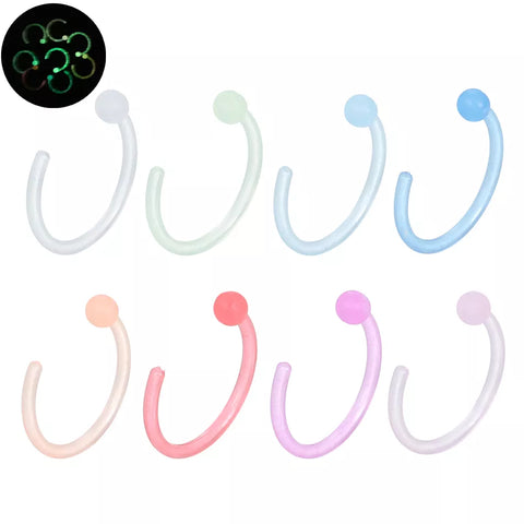 8Pcs/set Acrylic Nose Stud Nose Hoop Ring Luminous C Clip Lip Ring Earring Helix Rook Tragus Septum Piercing Body Jewelry 20G