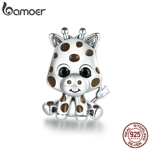 bamoer Authentic 925 Sterling Silver Baby Giraffe Charm for Original Silver DIY Bracelet or Bangle jewelry Make SCC1691