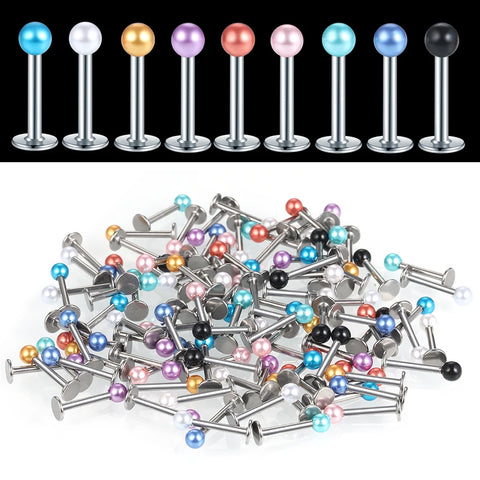 90Pcs/set Colorful Acrylic Ball Lip Labret Rings Stainless Steel Barbell Ear Piercings Tragus Barbell Piercings Body Jewelry 16G