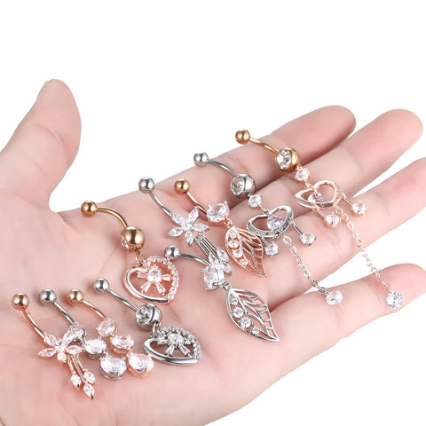 1Pc Surgical Steel Crystal Zircon Dangle Belly Button Rings Navel Piercing Rings Belly Rings Body Piercing Jewelry 14G