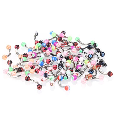 60Pcs/set Acrylic Ball Eyebrow Piercing Curved Barbell Lip  Eyebrow Ring Snug Daith Helix Rook Earring Body Piercing Jewelry 16G