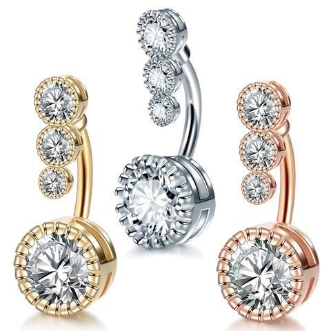 1Pc Stainless Steel Zircon Belly Button Ring Zircon Drop Dangle Navel Ring 14G Navel Piercing Ring Belly Piercing Body Jewelry