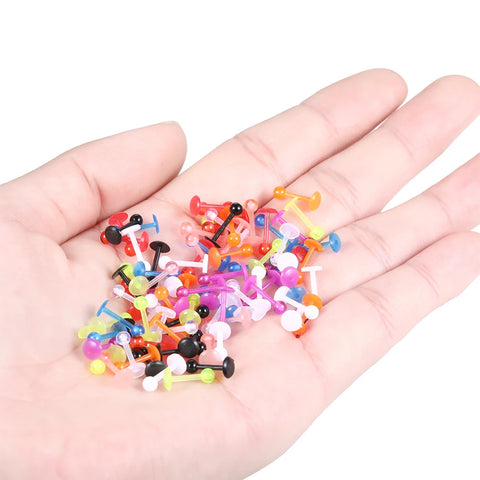90Pcs/set Acrylic Lip Stud Piercing Labret Ring Bioflex Ear Cartilage Earring Bar Tragus Helix Retainer Flexible Body Jewelry