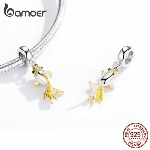 Bamoer 925 Sterling Silver Red Enamel Fish Pendant Lucky Koi Dangle Charm Fit Women Bracelet Necklace DIY Fine Jewelry BSC085