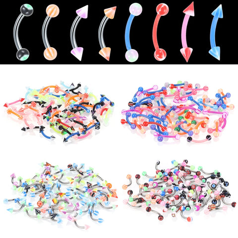 60Pcs/set Acrylic Ball Eyebrow Piercing Curved Barbell Lip  Eyebrow Ring Snug Daith Helix Rook Earring Body Piercing Jewelry 16G