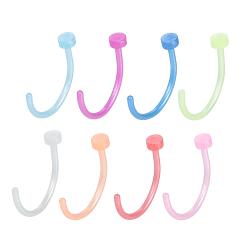8Pcs/set Acrylic Nose Stud Nose Hoop Ring Luminous C Clip Lip Ring Earring Helix Rook Tragus Septum Piercing Body Jewelry 20G
