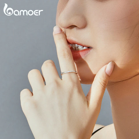 bamoer Sterling Silver 925 Dazzling Cubic Zirconia Finger Rings for Women Wedding Statement Jewelry Chic Stylish Bague BSR095