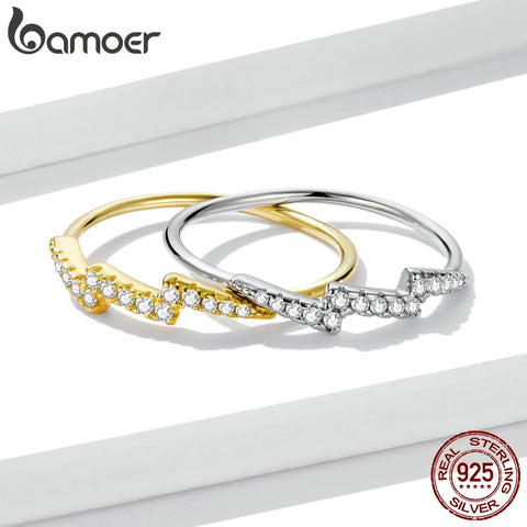 bamoer 925 Sterling Silver Gold Meteor Ring Arrow Stars Rings for Women Orbit Crystal Leaves Lock Chain Mixed Stackable Jewelry