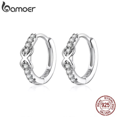 bamoer 100% Pure 925 Sterling Silver Jewelry Infinite Love Hoop Earrings for Women Luxury Engagement Statement Jewelry SCE872