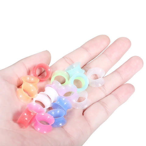 9Pairs Silicone Flexible Thin Double Flared Flesh Ear Gauge Ear Expander Stretcher Ear Piercing with Sequins Tunnels for Ears