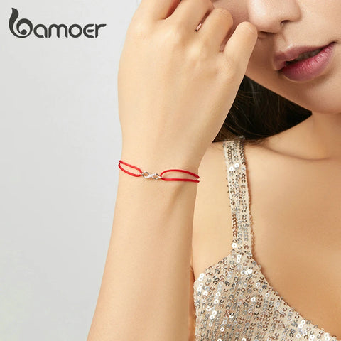 bamoer Infinity Simple Red Rope Friendship Bracelet 925 Sterling Silver Fashion jewelry Girl Gifts 2020 New Design SCB176