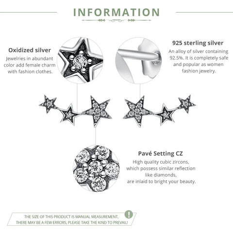 BAMOER Authentic 925 Sterling Silver CZ Exquisite Stackable Star Earrings for Women Jewelry Valentine's Day Gift SCE175