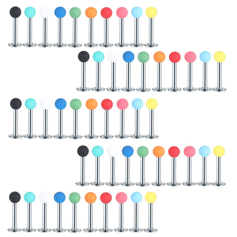 50Pcs/set Mixed Colors Acrylic Labret Monroe Lip Ring Tragus Helix Earring Stud Barbell Cartilage Earrings Stud Piercing Jewelry