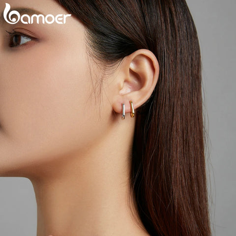 bamoer Silver Square buckle Earrings 925 Sterling Silver Classic French Earring for Women Party Wedding Fine Jewelry BSE478