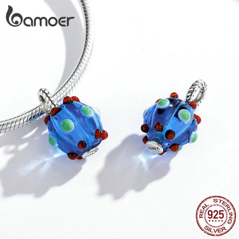 bamoer 925 Sterling Silver Infinite Love Charm Mom Blue Glass Bead Rose Cross for Original Bracelet Bangle Women Fashion Jewelry
