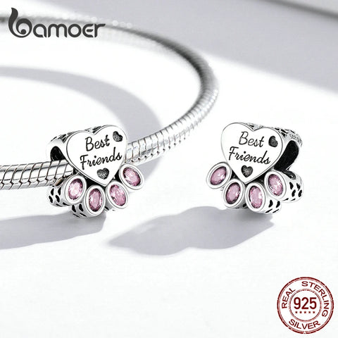 Bamoer 925 Sterling Silver Friends Series Central Perk Pendant Cat Paw Charm Bottle Bead Coconut Tree Bead for Bracelet Bangle