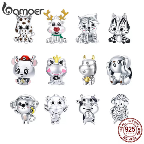 bamoer Authentic 925 Sterling Silver Baby Giraffe Charm for Original Silver DIY Bracelet or Bangle jewelry Make SCC1691